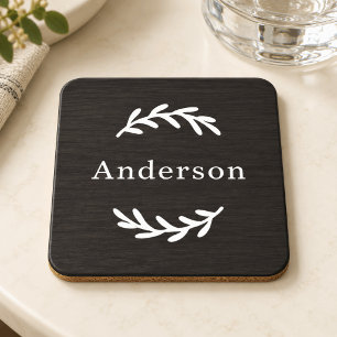Posavasos Nombre de monograma de madera de laurel de carbón 