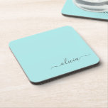 Posavasos Nombre de Monograma del Guión Azul Verde azulado M<br><div class="desc">Astras de papel de monograma Aqua Blue Verde azulada Sencilla Script. Esto hace que la graduación perfecta, el cumpleaños, el boda, la ducha de novia, el aniversario, la ducha de bebé o la fiesta de soltera sea un regalo para alguien que ama el lujo glam y los estilos de moda....</div>