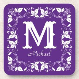 Posavasos Nombre de monograma personalizado clásico de flora