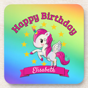Posavasos Nombre de niño pequeño y colorido de unicornio