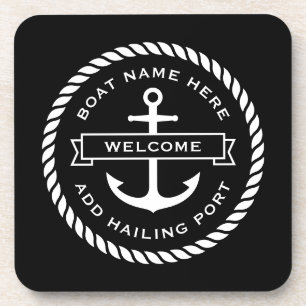 Posavasos Nombre del barco de ancla y cuerda puerto de matrí