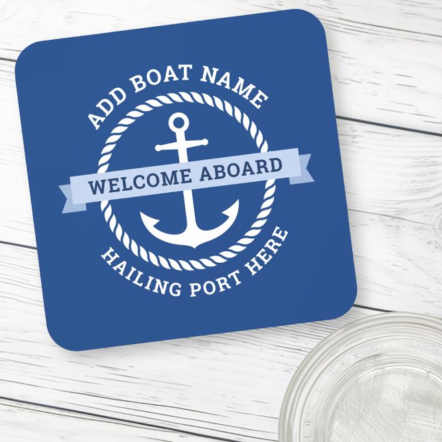 Posavasos Nombre del barco fronterizo de la cuerda de anclaj (Anchor rope border boat name welcome aboard beverage coaster)