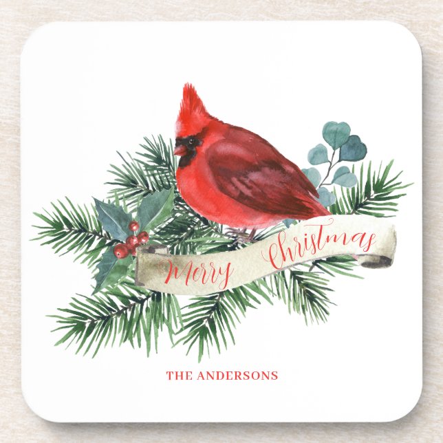 Posavasos Nombre del cardenal rojo de los navidades (Frente)