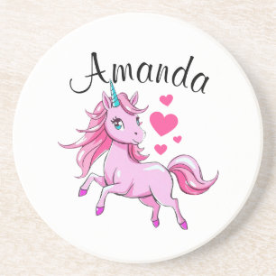 Posavasos Nombre del Chica Unicornio de saltos rosados vibra