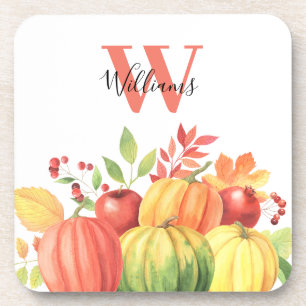 Posavasos Nombre del monograma de la calabaza otoñal