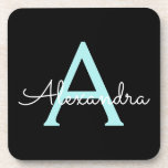 Posavasos Nombre del Monograma de la Girona del Guión Azul V<br><div class="desc">Máscaras de papel de monograma con escritura simple Verde azulada negra y azul Aqua. Esto hace que la graduación perfecta, el cumpleaños, el boda, la ducha de novia, el aniversario, la ducha de bebé o la fiesta de soltera sea un regalo para alguien que ama el lujo glam y los...</div>