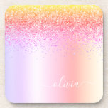 Posavasos Nombre del Monograma Metalizado del Purpurina Rain<br><div class="desc">Purpurina De Espuma Metálica De Relieve metalizado Arcoiris Pastel Faux Cepa De Papel De Monograma Metalizado. Esto hace que la graduación perfecta, el cumpleaños, el boda, la ducha de novia, el aniversario, la ducha de bebé o la fiesta de soltera sea un regalo para alguien que ama el lujo glam...</div>