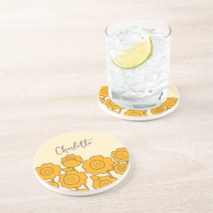 Posavasos Nombre del Personalizable de los girasoles amarill