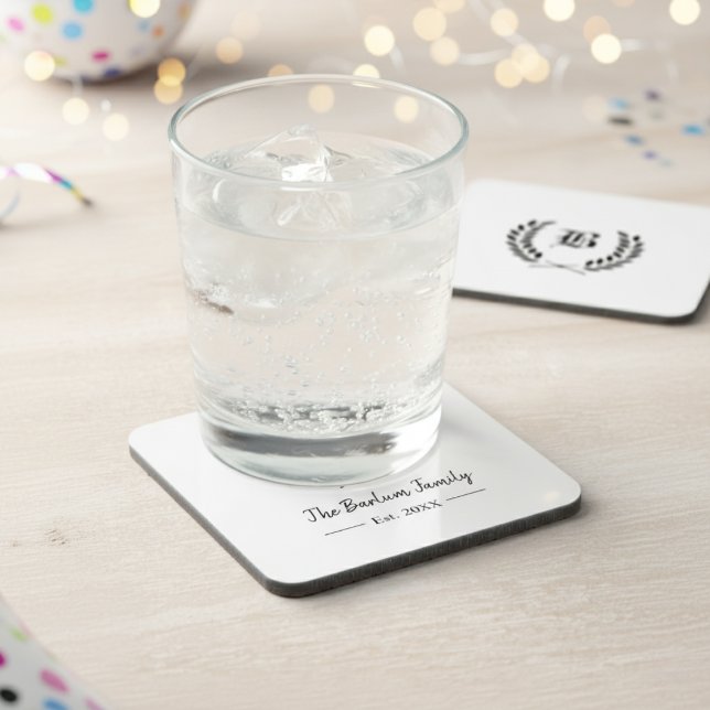 Posavasos Nombre familiar personalizado Monograma Bebida (Personalized Family Name Monogram Beverage Coaster)