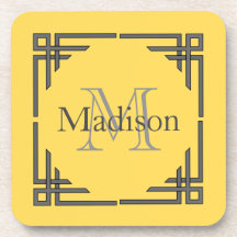 Nombre geométrico gris amarillo del monograma de