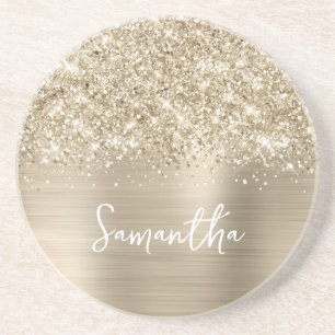 Posavasos Nombre Glam Glittery Pale Gold