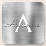 Posavasos Nombre inicial del monograma Metalizado cepillado<br><div class="desc">Relieve metalizado plateado De Lujo Cepillado Nombre Monograma Metalizado y Semana Santa Inicial. El hace el regalo perfecto para alguien que busca una moderna Monstruo de monograma para un fiesta o celebración.</div>