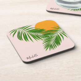 Posavasos Nombre Minimalista de la paleta de atardecer tropi