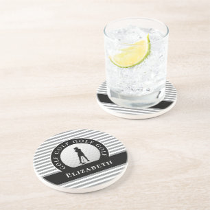 Posavasos Nombre Monogramado de Golfista Personalizado Gris