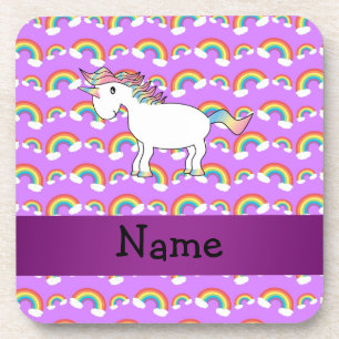 Posavasos Nombre personalizado arcoiris morado unicornio