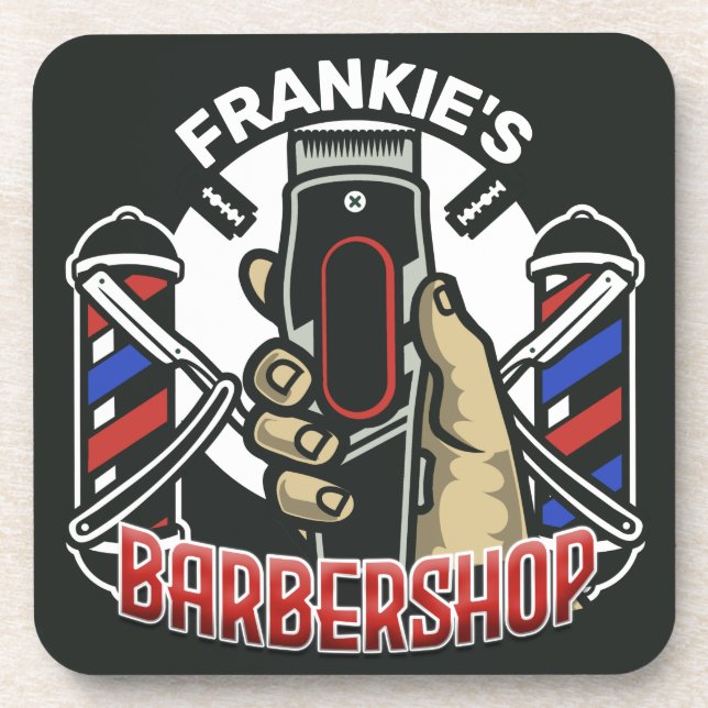 Posavasos NOMBRE personalizado Barbería de retro de barbería (Frente)