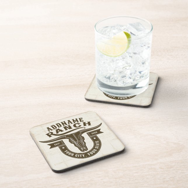 Posavasos NOMBRE Personalizado Bull Steer Skull Western Ranc (Lado Derecho)