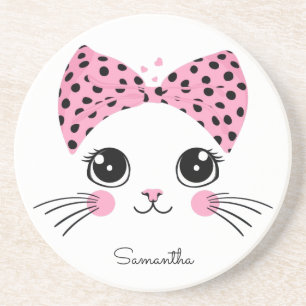 Posavasos Nombre personalizado Cara de gato recortada