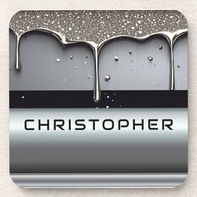 Posavasos Nombre personalizado con metal líquido que gotea (Frente)