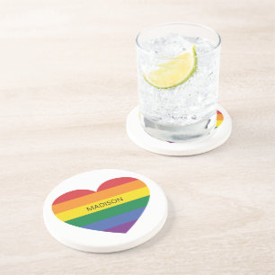 Posavasos Nombre personalizado Corazón arcoiris