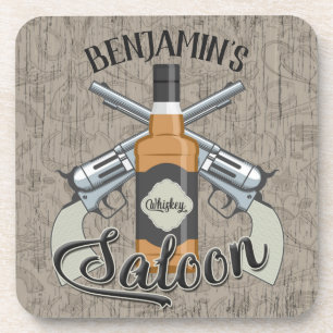 Posavasos NOMBRE personalizado Cowboy Revolver Gun Whiskey S