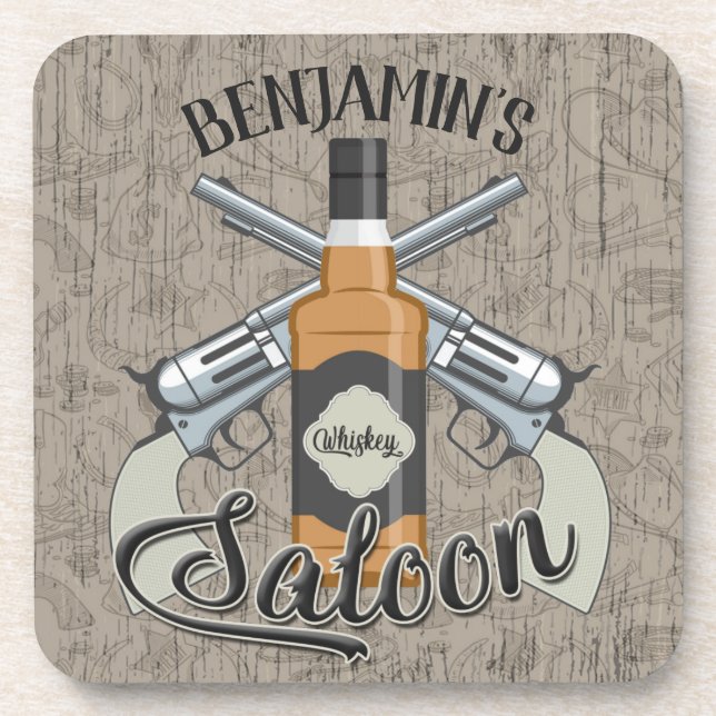 Posavasos NOMBRE personalizado Cowboy Revolver Gun Whiskey S (Frente)