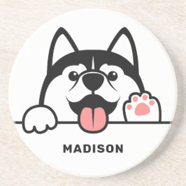 Posavasos Nombre personalizado Cute Siberian Husky