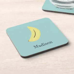Posavasos Nombre personalizado de banana pintada en azul