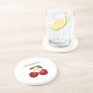 Posavasos Nombre personalizado de fruta de cerezas rojas