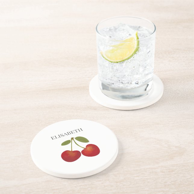 Posavasos Nombre personalizado de fruta de cerezas rojas (Lado)