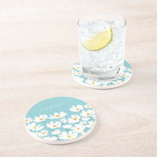 Posavasos Nombre personalizado de las flores de cosmos blanc