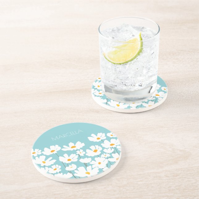 Posavasos Nombre personalizado de las flores de cosmos blanc (Lado)