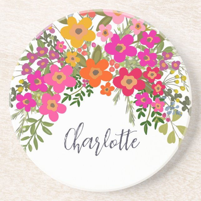 Posavasos Nombre personalizado de las flores del jardín de v (Frente)