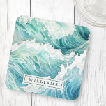 Posavasos Nombre personalizado de olas oceánicas de color de<br><div class="desc">Bebidas con tu nombre personalizado en un fondo de olas acuáticas.</div>