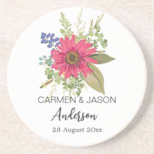 Posavasos Nombre personalizado del Boda de Bouquet floral