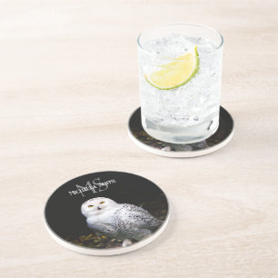 Posavasos Nombre personalizado del monograma de búho de niev