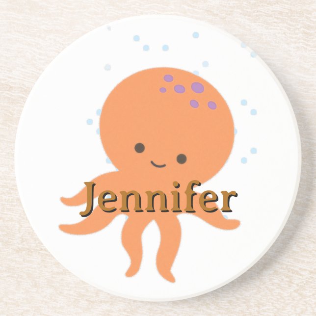 Posavasos Nombre personalizado del Personalizado de pulpo de (Frente)