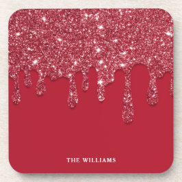 Posavasos Nombre personalizado del Purpurina rojo Drip