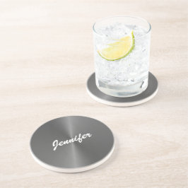 Posavasos Nombre personalizado metalizado gris brillante
