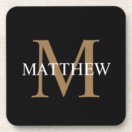 Posavasos Nombre personalizado Monograma negro