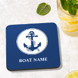 Posavasos Nombre personalizado Navy Blue Coaster Cork Back<br><div class="desc">Rope y Anchor Nombre Personalizado Navy Montaña de montaña rusa de vuelta</div>