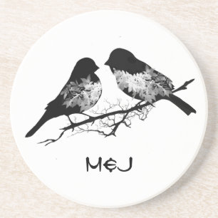 Posavasos Nombre personalizado o Aves amorosas monográficas