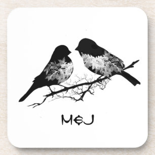 Posavasos Nombre personalizado o Aves amorosas monográficas