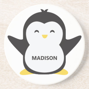 Posavasos Nombre personalizado pingüino lindo
