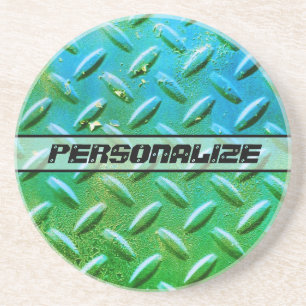 Posavasos Nombre personalizado placa de acero diamante verde