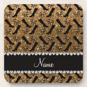 Posavasos Nombre personalizado purpurina botas de oro