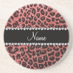 Posavasos Nombre personalizado purpurina rosa coral impresió