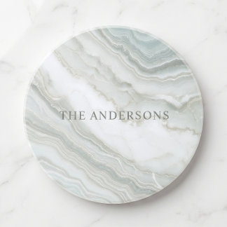 Posavasos Nombre Personalizado Verde Blanco Mármol Abstracto