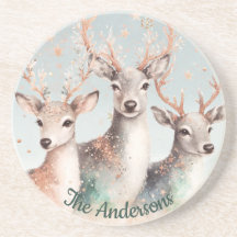 Nombre personalizado Watercolor Deer Winter Woodla