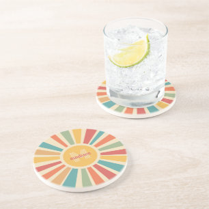 Posavasos Nombre personalizado y bandas retro monograma